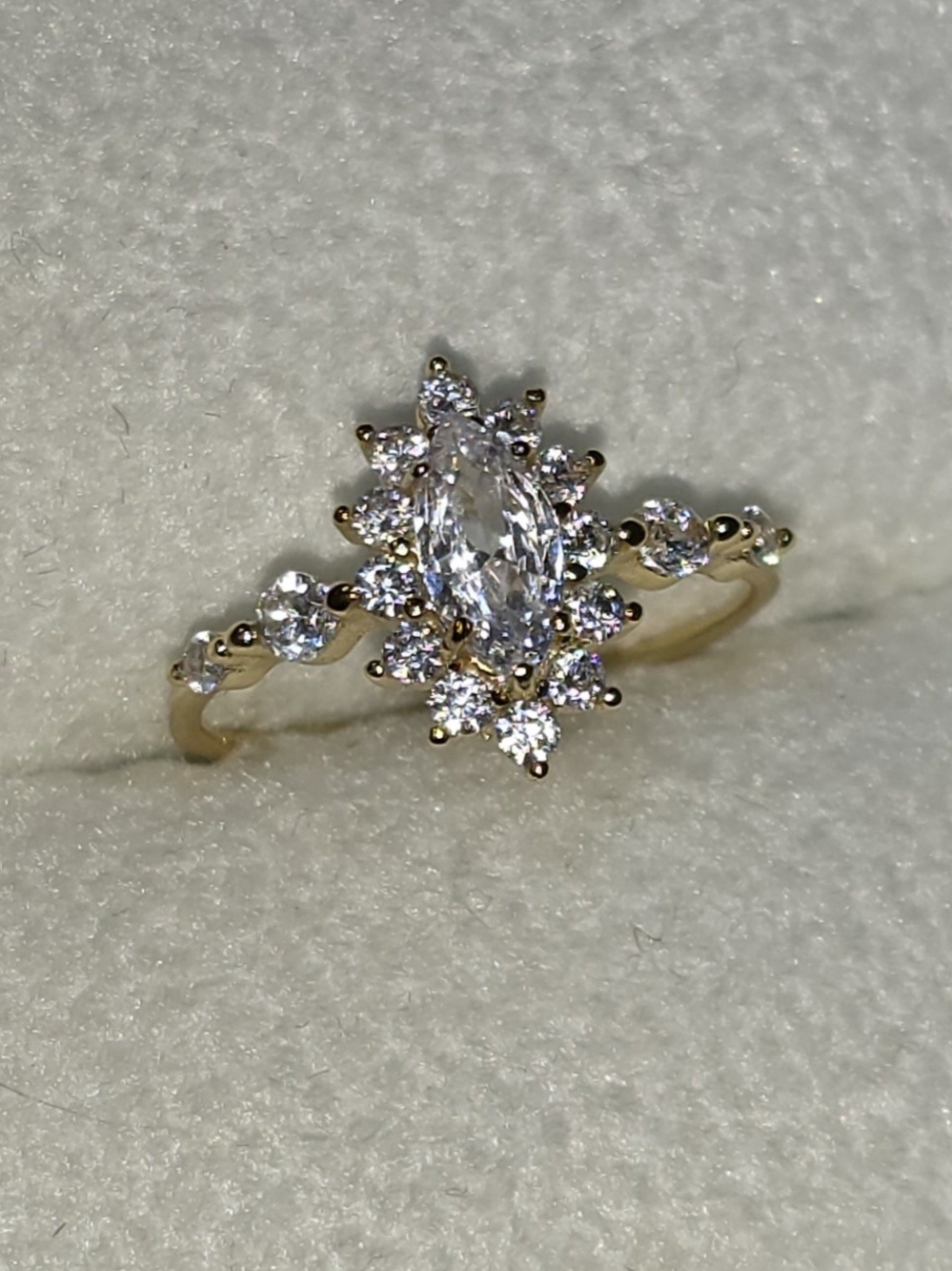 Gold Marquise Halo Moissanite Ring Size 6 & 7 - Picture 4 of 10